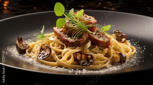 an image showcasing the opulence of a decadent foie gras and truffle-infused pasta dish