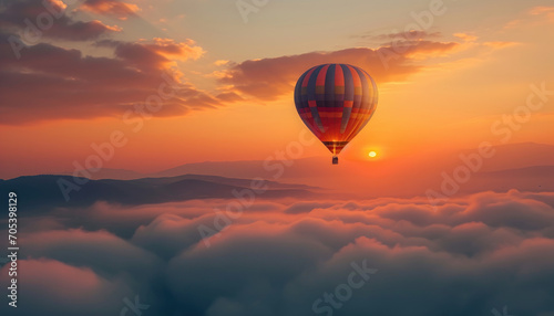 image of hot air balloon in the sky at sunset © Kien