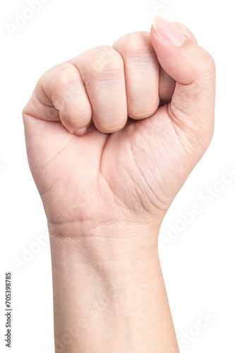 Male showing fist hand isolated on a white background.