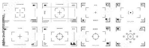 Big set of Video camera viewfinder . Camera display full hd format. Vector design. photo