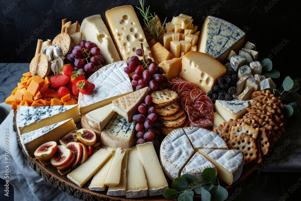Fototapeta premium 12 varieties of cheese meticulously arranged on a plate