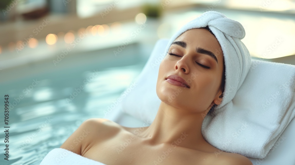 Relaxed beautiful woman in spa salon. Natural alternative therapy, Spa treatment concept Relaxed beautiful woman in spa salon. Natural alternative therapy, Spa treatment concept