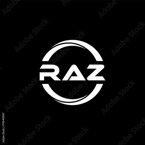 RAZ letter logo design with black background in illustrator, cube logo, vector logo, modern alphabet font overlap style. calligraphy designs for logo, Poster, Invitation, etc.