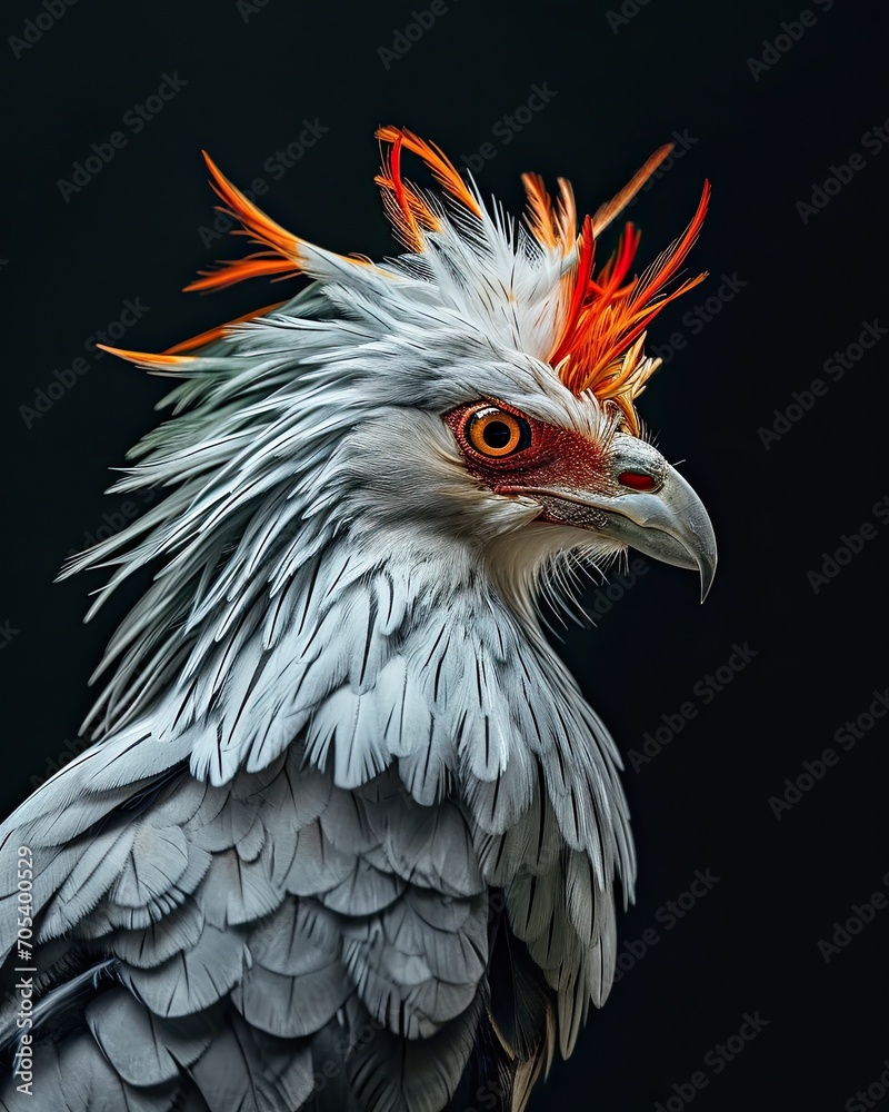 Portrait of Secretary Bird isolated on black AI Generative Portrait of Secretary Bird isolated on black AI Generative