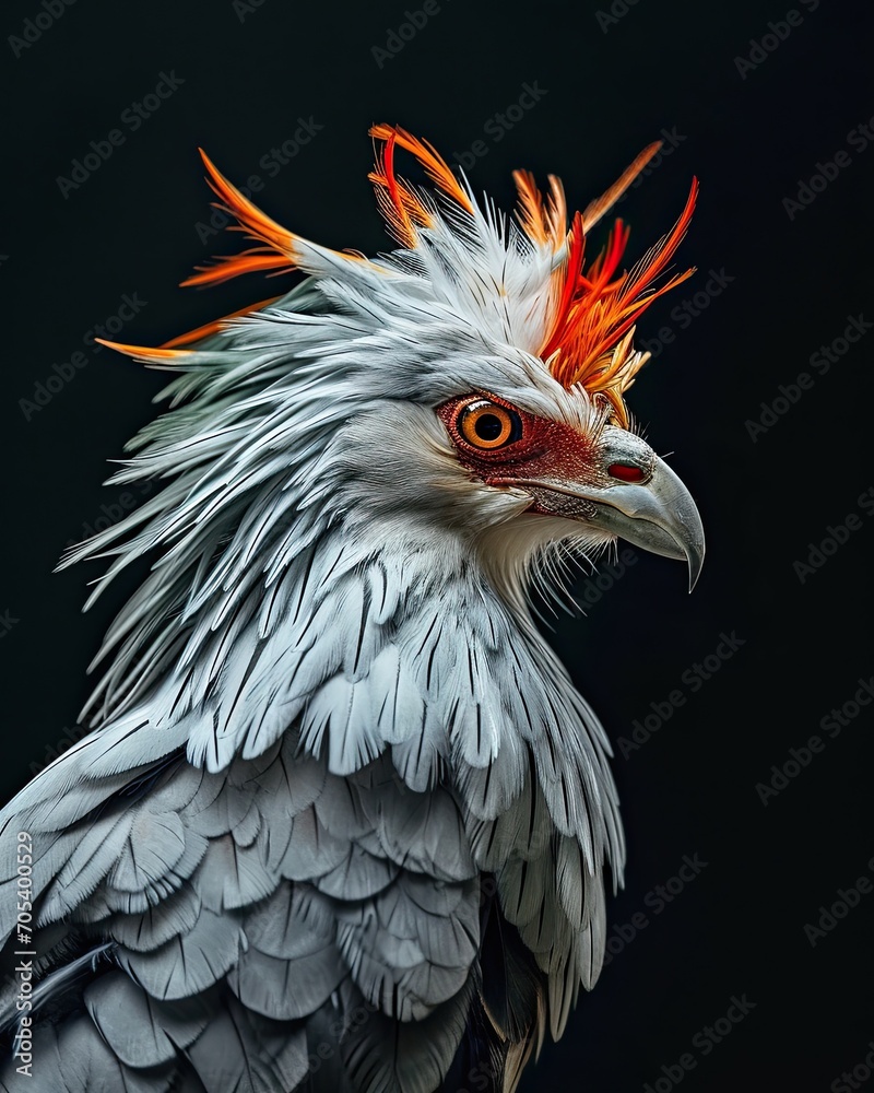 Portrait of Secretary Bird isolated on black AI Generative