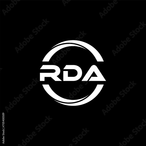 RDA letter logo design with black background in illustrator, cube logo, vector logo, modern alphabet font overlap style. calligraphy designs for logo, Poster, Invitation, etc.