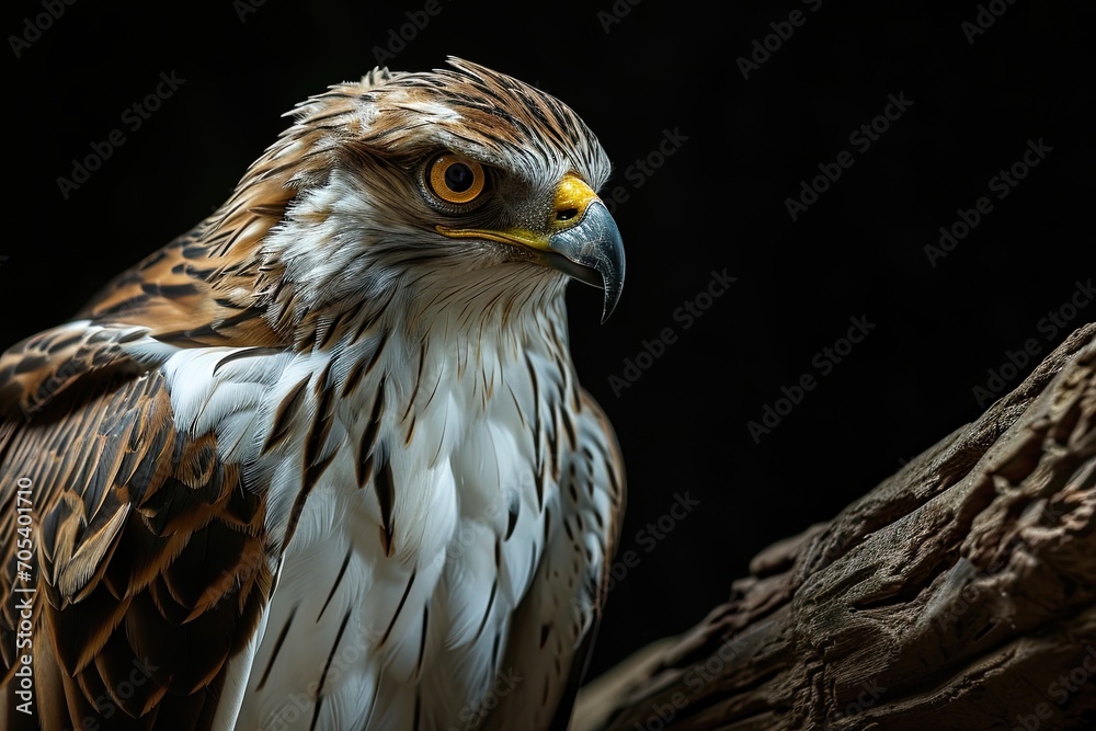 Obraz premium Majestic Short-toed Snake Eagle standing in small root AI Generative
