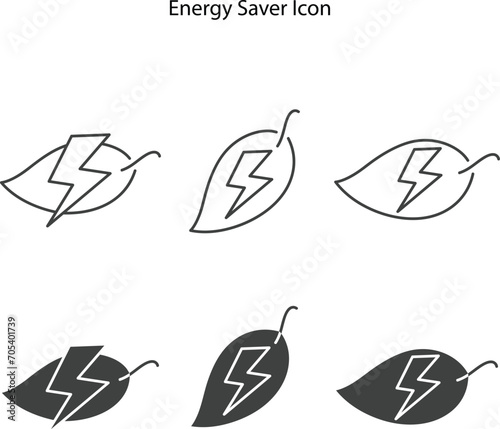energy saver icon on white background, energy saving logo with leaf icon and thunder icon.