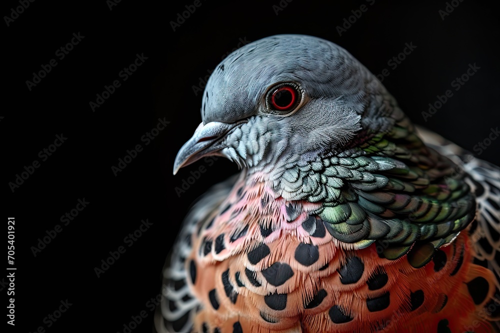 Portrait macro of Spotted Dove isolated on black AI Generative Portrait macro of Spotted Dove isolated on black AI Generative