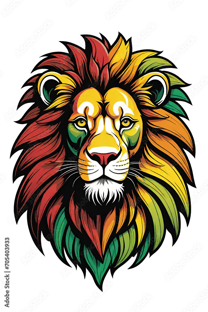 Lion head with colorful hair Illustration design Lion head with colorful hair Illustration design