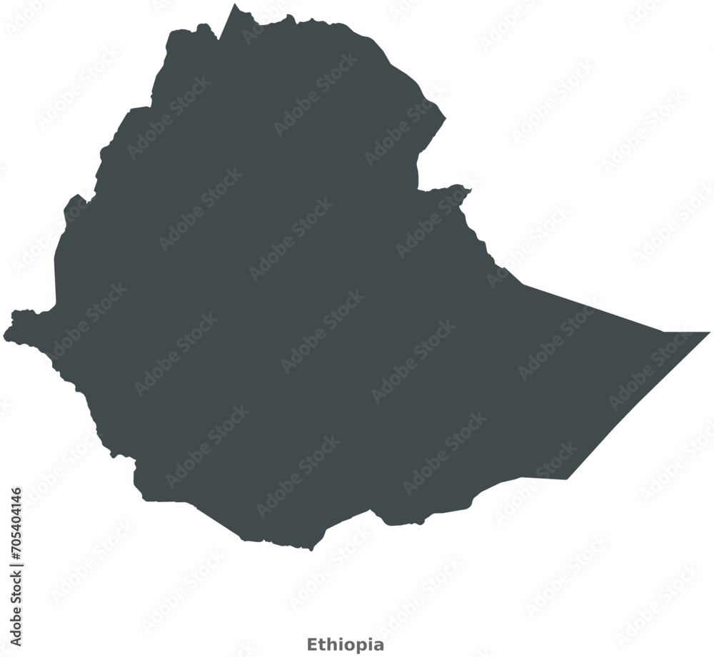 Map of Ethiopia. A country in East Africa. Elegant Black Edition