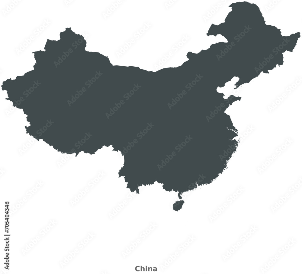 Map of China. A country in East Asia. Elegant Black Edition