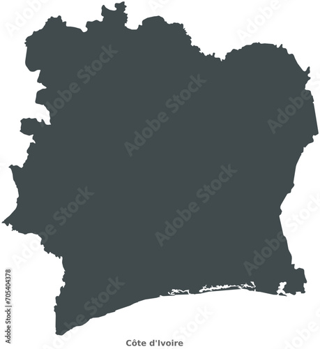 Map of Côte d'Ivoire. A country in West Africa. Elegant Black Edition