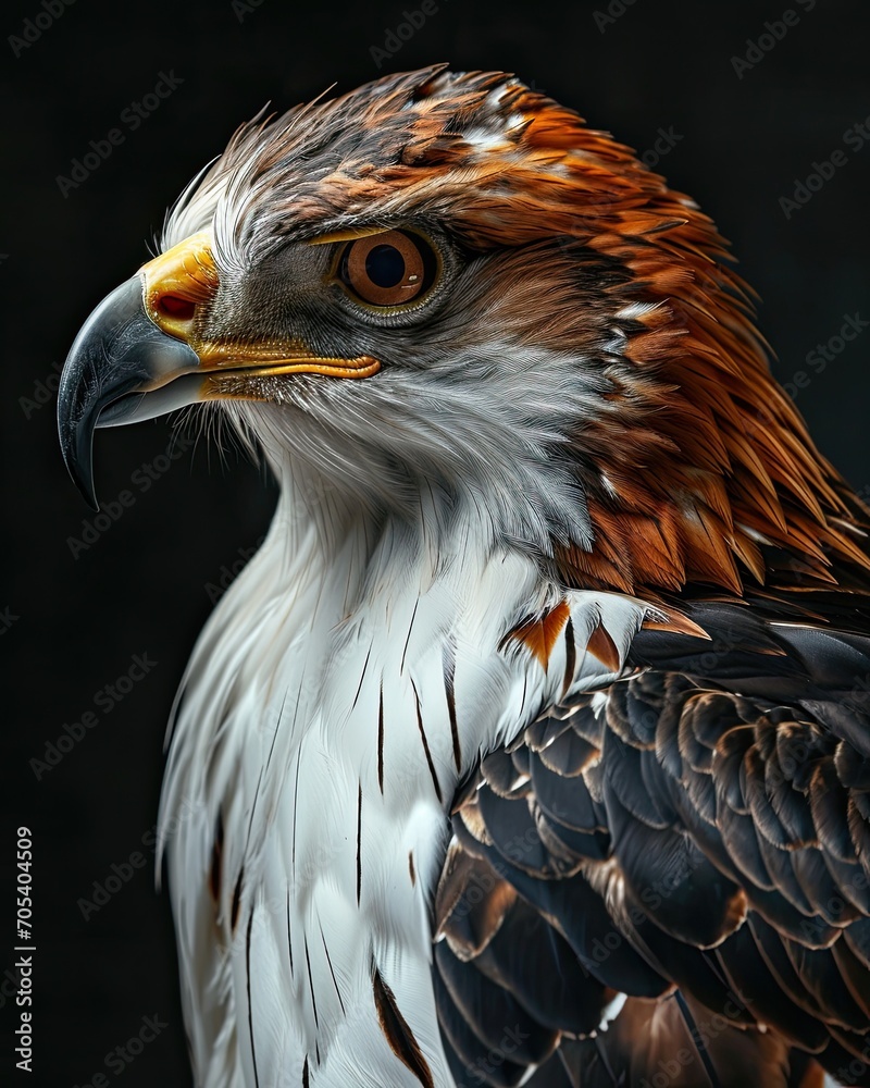 Obraz premium Portrait macro Bonelli's Eagle isolated on black AI Generative
