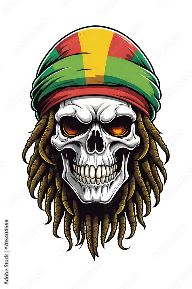 Skull with dreadlocks in rasta style illustration Skull with dreadlocks in rasta style illustration