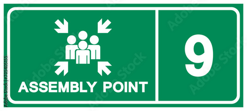 Assembly Point 9 Symbol Sign, Vector Illustration, Isolated On White Background Label .EPS10
