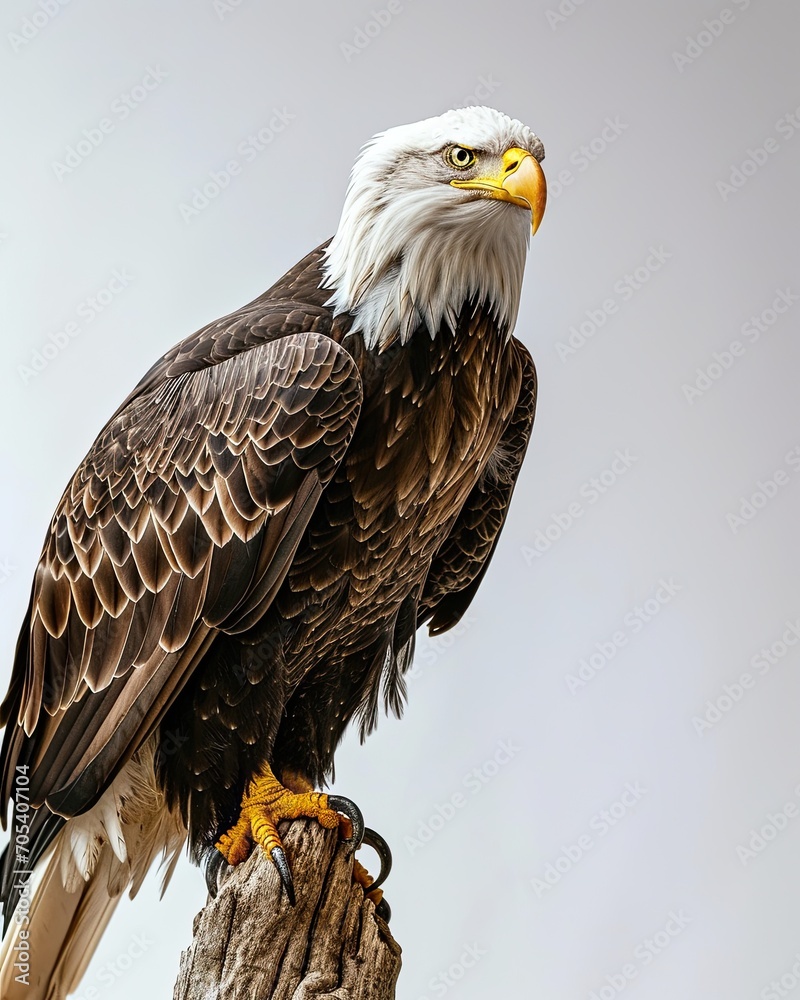 Fototapeta premium the Bald Eagle standing on old wood AI Generative