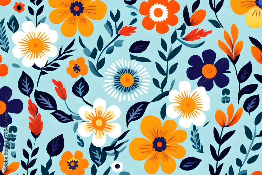 Seamless patterns decorated with flowers - beautiful patterns in the form of local fabrics and pixels that capture tribal culture generative ai - obrazy, fototapety, plakaty 