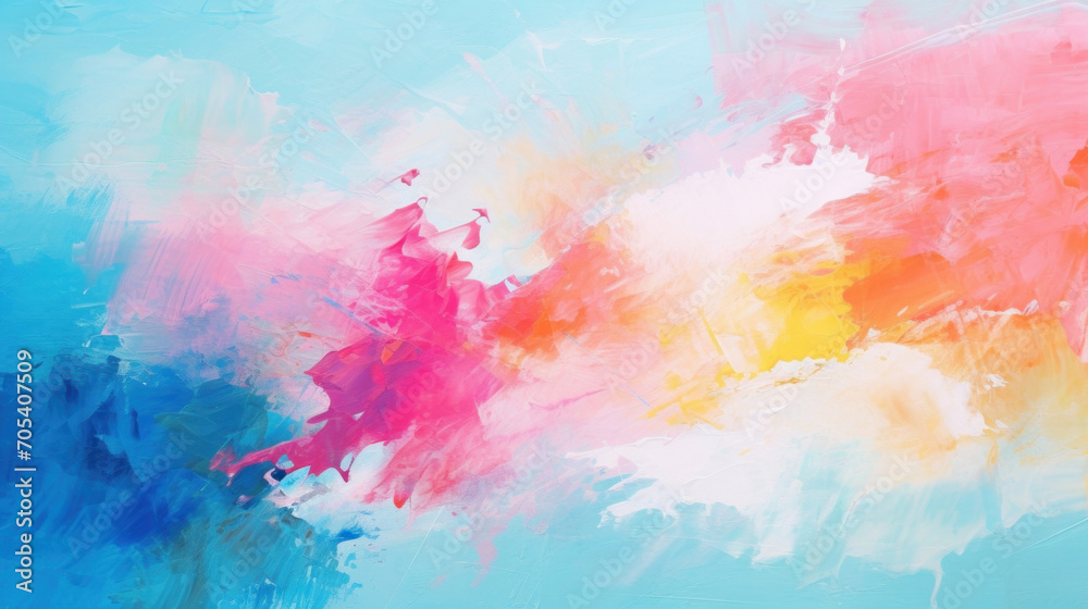 A canvas with vibrant abstract acrylic paint strokes in shades of blue, pink, and yellow, expressing creativity and emotion.