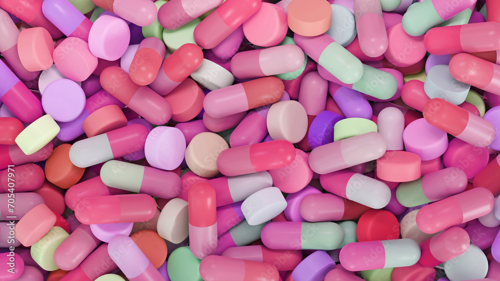 drug capsule colorful color pills background 3D rendering