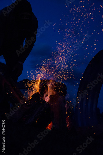 Bonfire night out with blue sky