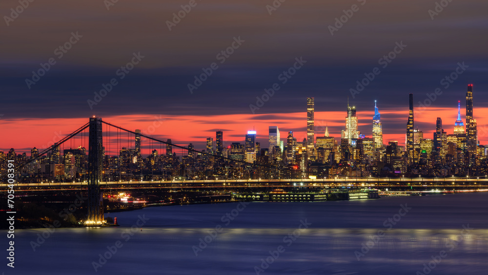 Manhattan Skyline at dawn with Gorge Washington Bridge Manhattan Skyline at dawn with Gorge Washington Bridge