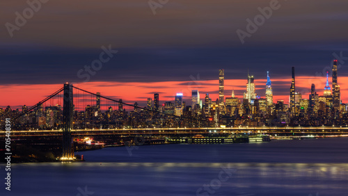Manhattan Skyline at dawn with Gorge Washington Bridge