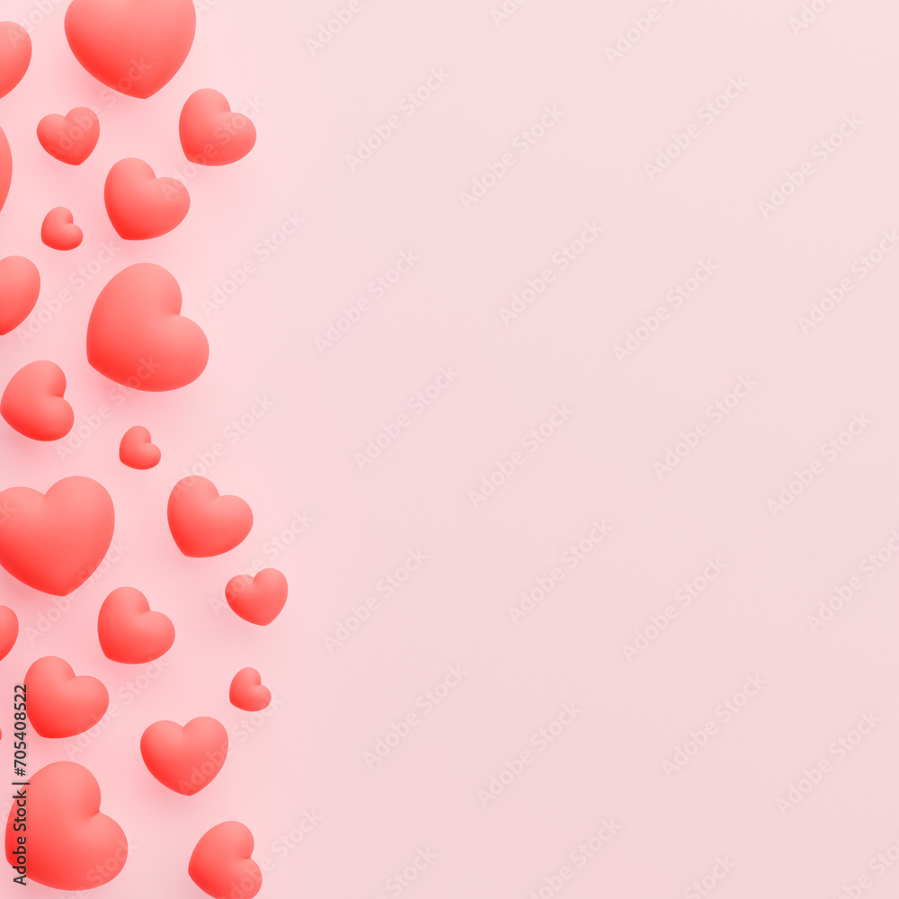 pink background with hearts on the left side, left frame of red hearts
