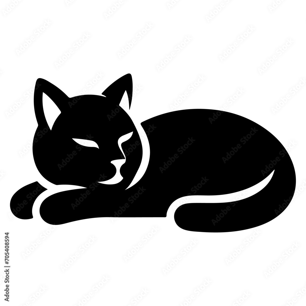 A Sleeping Cat vector silhouette, cat sleeping silhouette, black color white background A Sleeping Cat vector silhouette, cat sleeping silhouette, black color white background