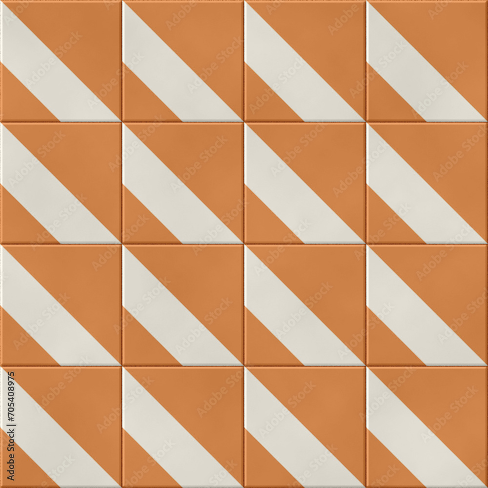 Geometric pattern wall tiles, Ceramic tiles, Orange and white pastel