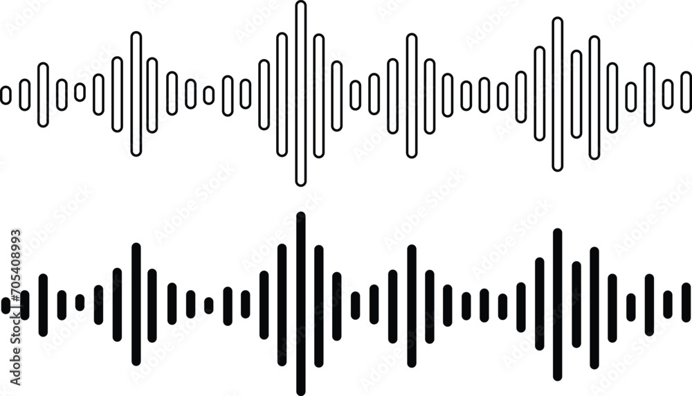 Set of radio Wave icon. Monochrome simple sound wave on transparent background. Vector sound wave icon. Music player sound bar. Record interface. Equalizer icon with soundwave line. used for mobile. - obrazy, fototapety, plakaty 
