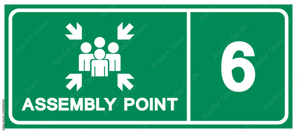 Assembly Point 6 Symbol Sign, Vector Illustration, Isolated On White Background Label .EPS10