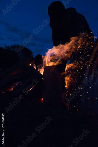Bonfire night out with blue sky