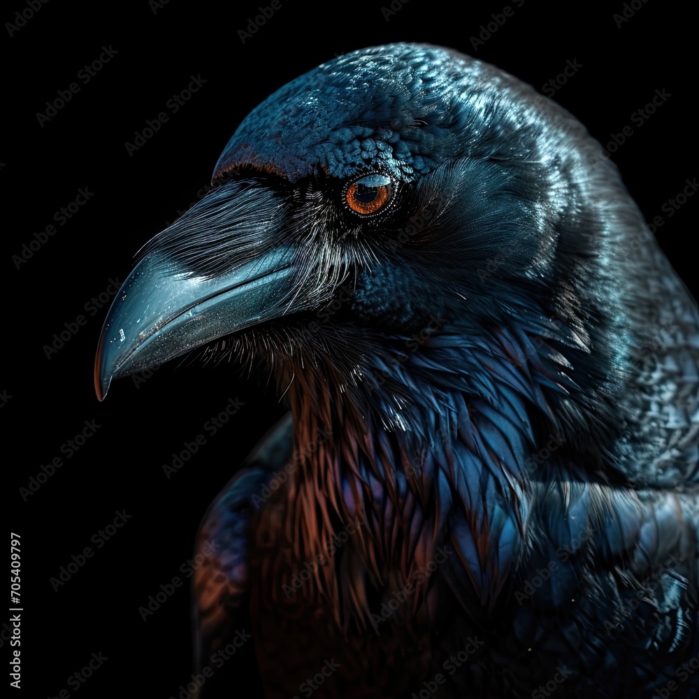 Majestic crow on the black background AI Generative Majestic crow on the black background AI Generative