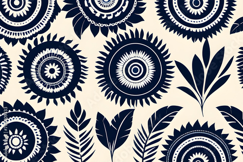 Seamless pattern set in white and navy blue - square design of local fabric pattern containing tribal culture generative ai