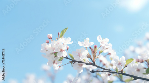 Cherry blossom branches extending into a clear blue sky, symbolizing the fresh start of spring.