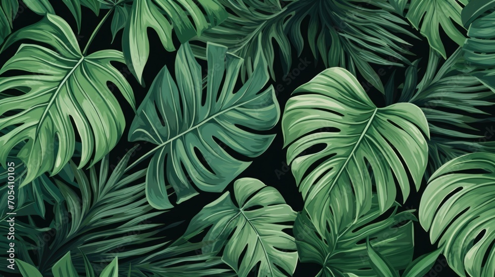Wallpaper made of palm leaves tropical leaves pattern illustration Wallpaper made of palm leaves tropical leaves pattern illustration