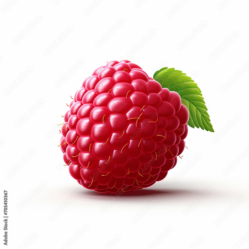 Raspberry with leaf isolated on white background. 3d illustration. Raspberry with leaf isolated on white background. 3d illustration.