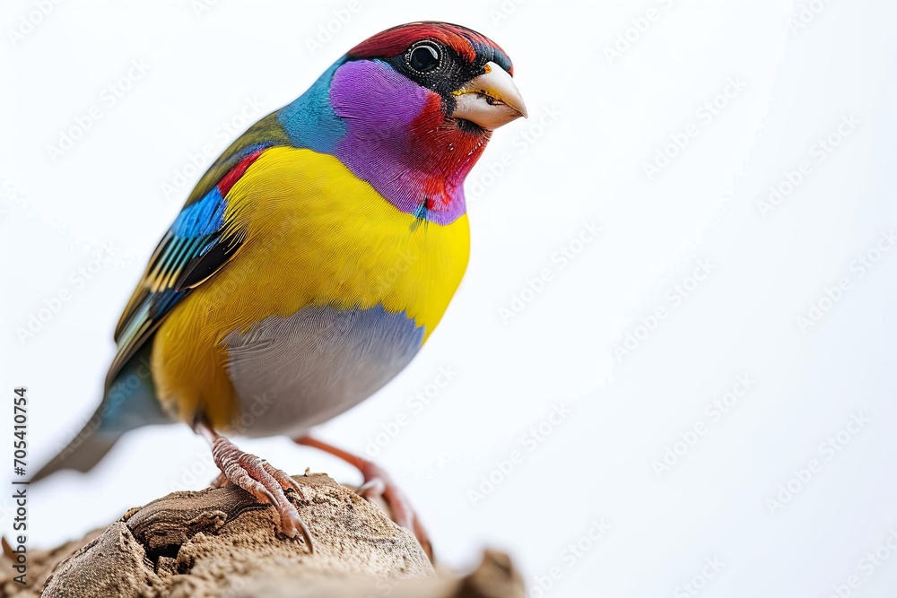 Gouldian Finch standing on old log AI Generative Gouldian Finch standing on old log AI Generative