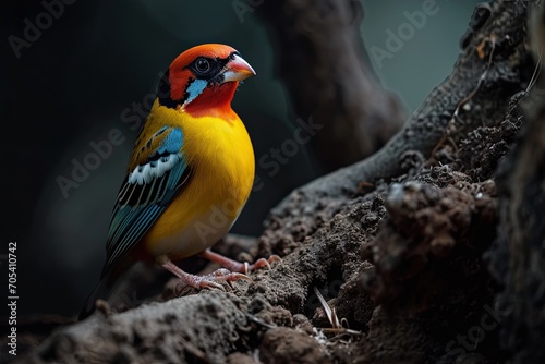 Portrait Gouldian Finch standing on the forest AI Generative