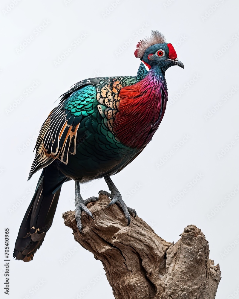 Portrait Green-Naped Pheasant Pigeon standing on small root AI Generative