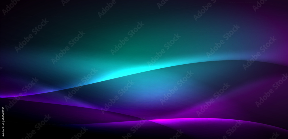 Dynamic waves in ethereal glow of neon lights. Concept merges fluidity of motion with vibrant allure of neon, crafting entrancing backdrop that embodies both vitality and futuristic sophistication Dynamic waves in ethereal glow of neon lights. Concept merges fluidity of motion with vibrant allure of neon, crafting entrancing backdrop that embodies both vitality and futuristic sophistication