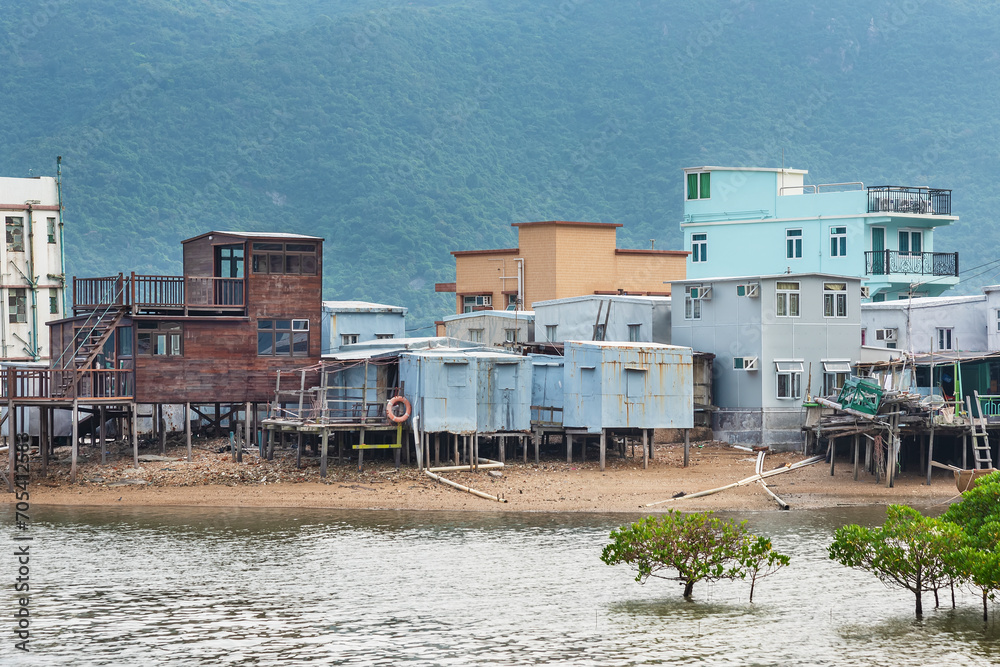 Residential stilt house with tin siding in Tai O fishing village, Lantau island, Hong Kong Residential stilt house with tin siding in Tai O fishing village, Lantau island, Hong Kong