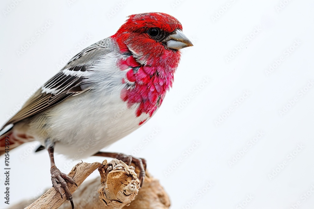 Beautiful Red-headed Finch standing on wood AI Generative