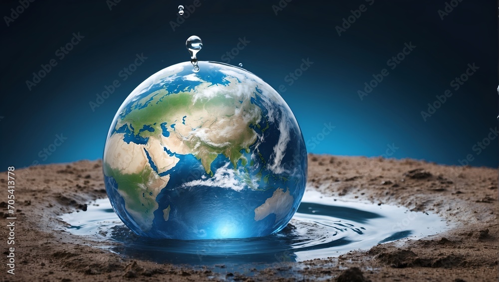 The Earth in a drop of water. World water day concept. Generative AI	