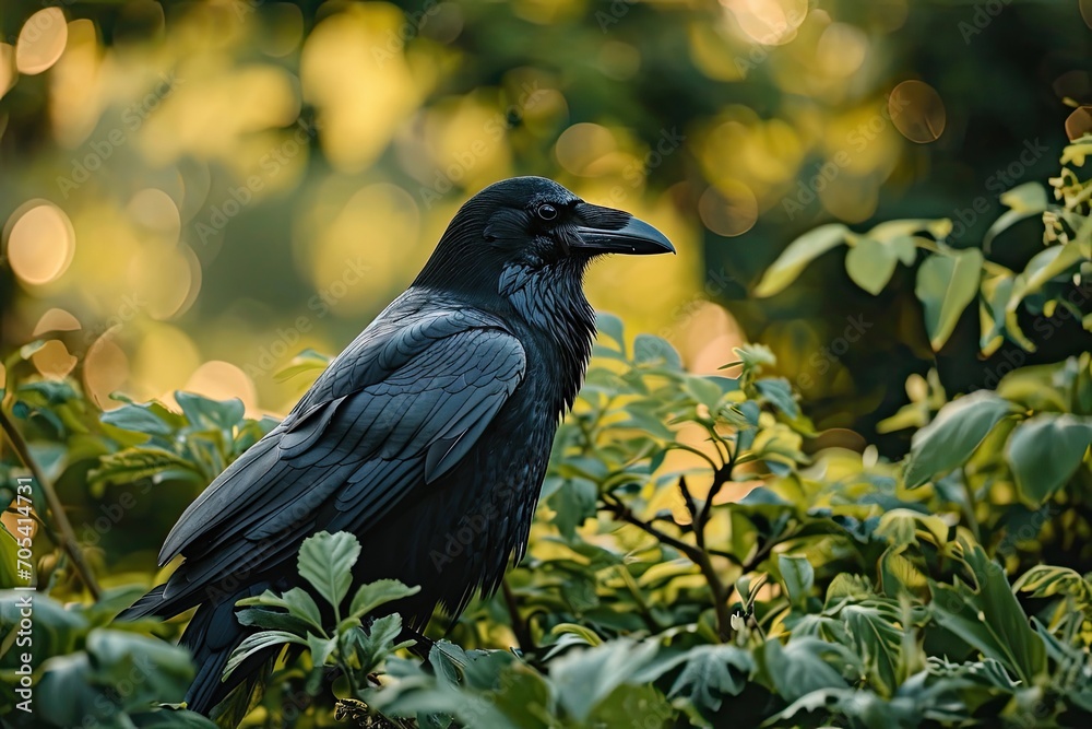glossy black feathers the crow stands out on the branch AI Generative glossy black feathers the crow stands out on the branch AI Generative