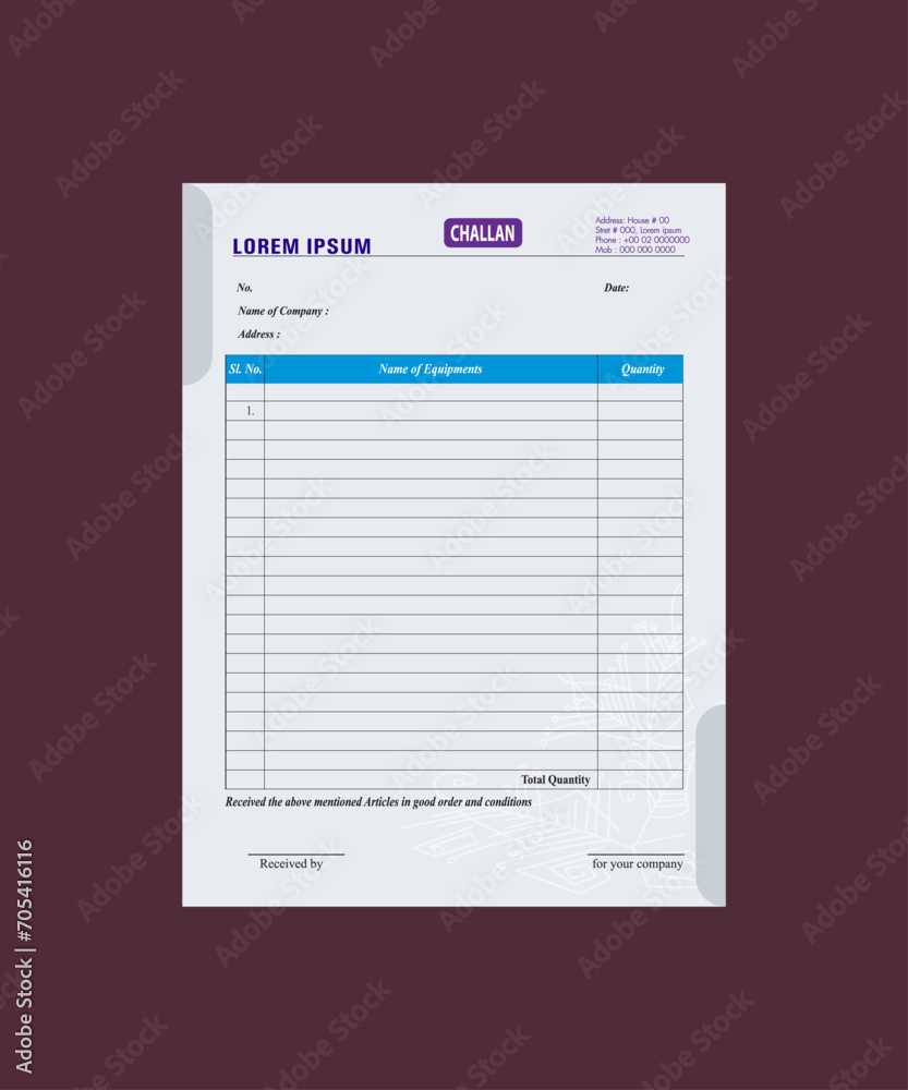 Bill challan template design challan delivery challan challan form