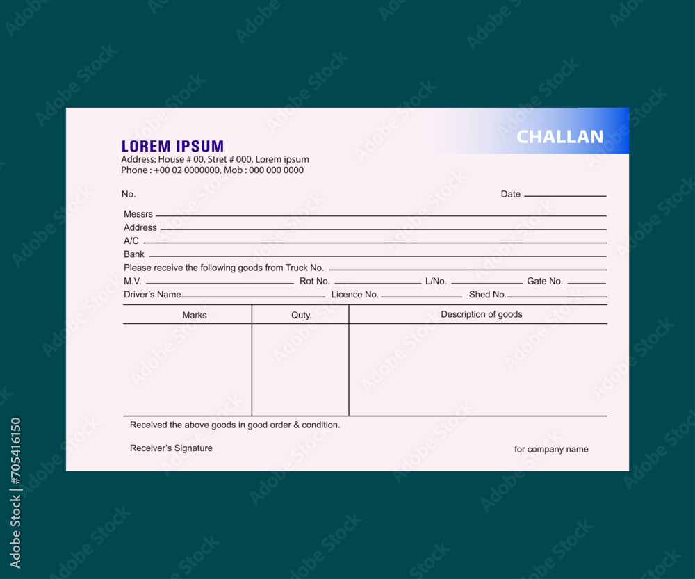 Bill challan template design challan delivery challan challan form