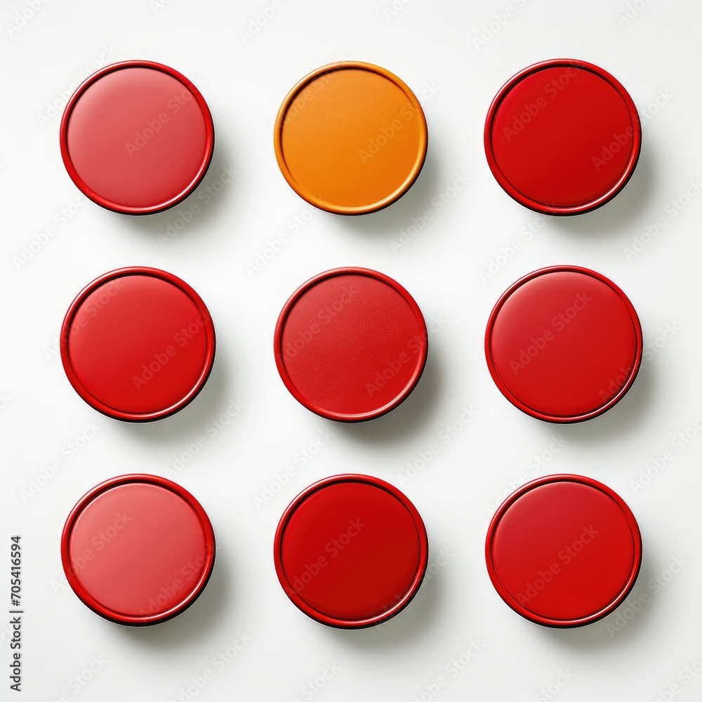 Collection set of blank red round adhesive paper sticker labels on white background Collection set of blank red round adhesive paper sticker labels on white background