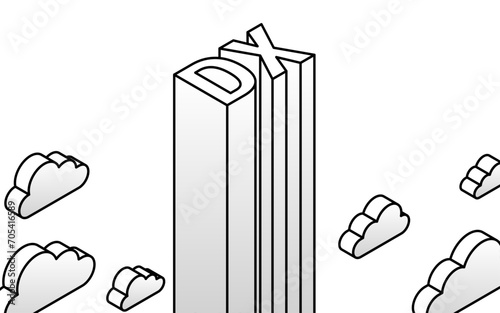 Images of business success and growth through DX, simple isometric illustrations